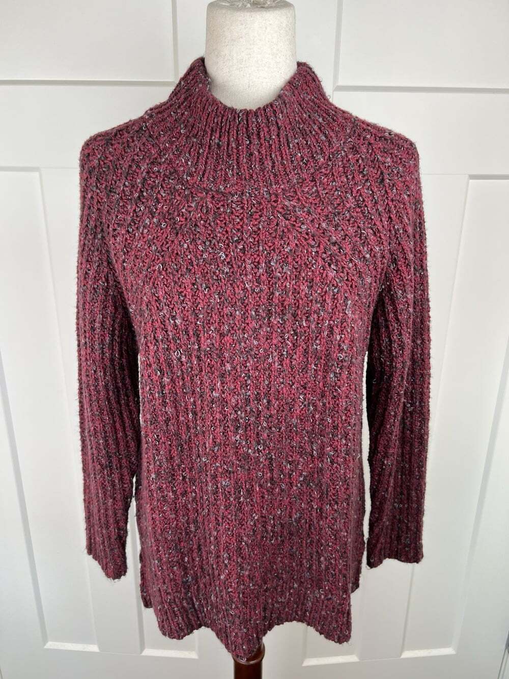 Alp-n-Rock Women M Cranberry Marled Chunky Knit Sweater Mock Neck Après Ski